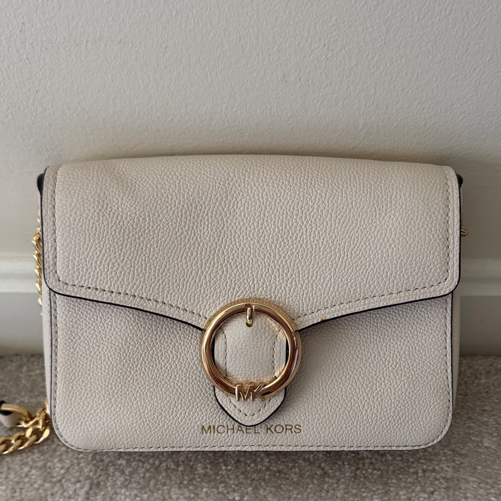 Michael Kors  Winter White Crossbody Bag with Gold Accents
